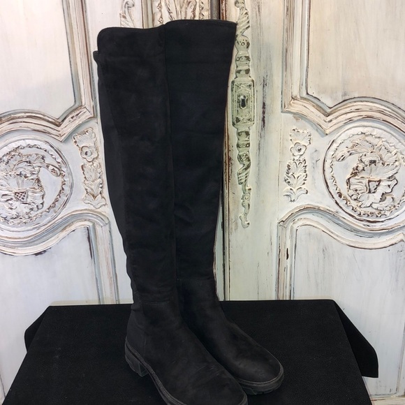 UNISA Faux Suede and Stretch Fabric Black Lug Sole Boots Size 7 - Picture 1 of 11